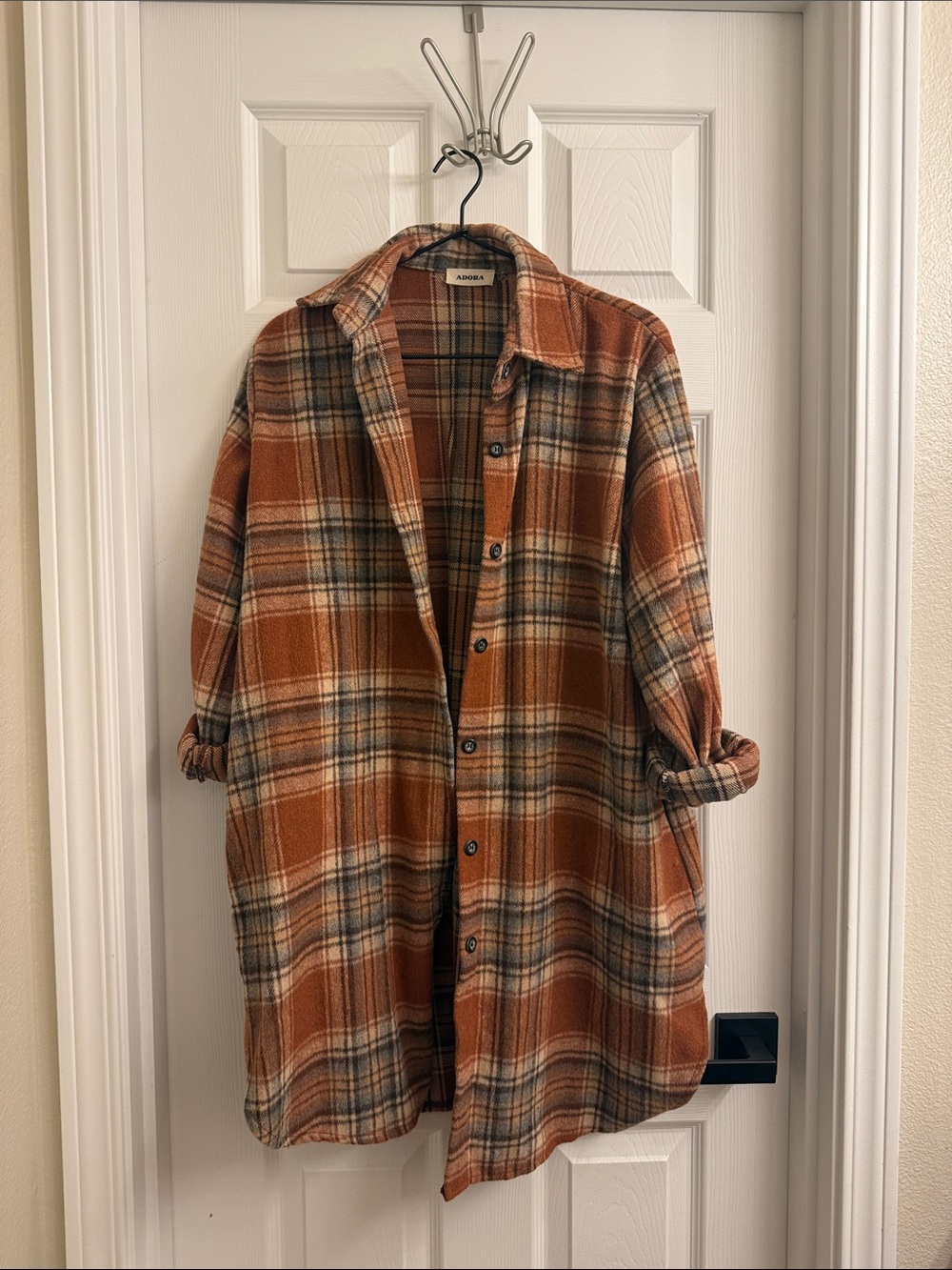 ADORA Rust Plaid Lightweight Shacket Jacket